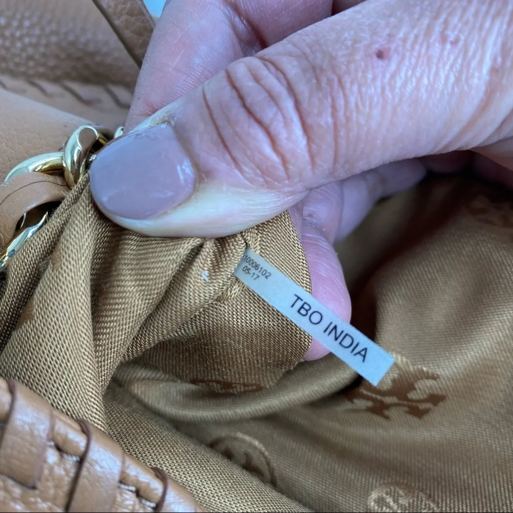 Tory Burch Bombé Slouchy Camel Leather Tote Bag